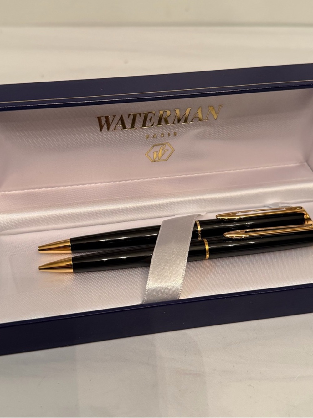 Vintage Waterman Paris Black & Gold Hemisphere Ballpoint Pen / Mech Pencil Set